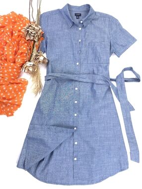 J. Crew Blue Chambray Shirt Dress with Tie Waist Sz 6